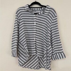 Habitat Striped Button-Front Shirt — Gray & White